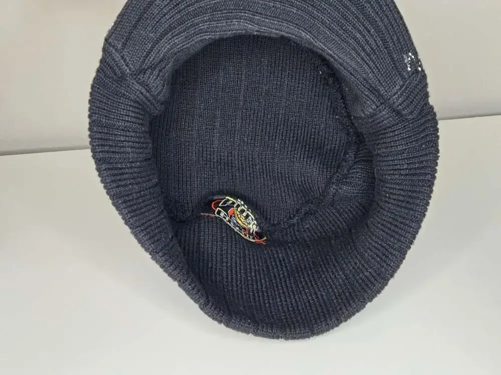 Pugs Gear Black Knit Beanie Cap with Bill Visor and White Zig Zag Stitching